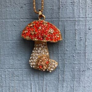 Betsey Johnson Gold and Red Crystal Mushroom Necklace